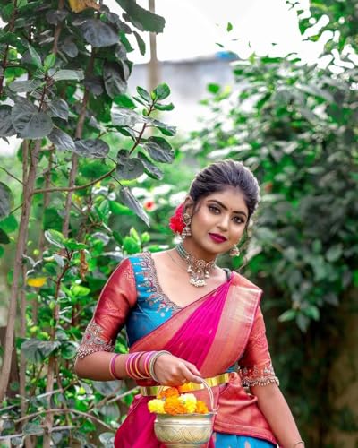 Image of ZITON Women's Indian Traditional Kanjivaram Silk Pure Weaving Lehenga Choli Along With Dupatta And Blouse Piece, Half Saree (Unstitched)