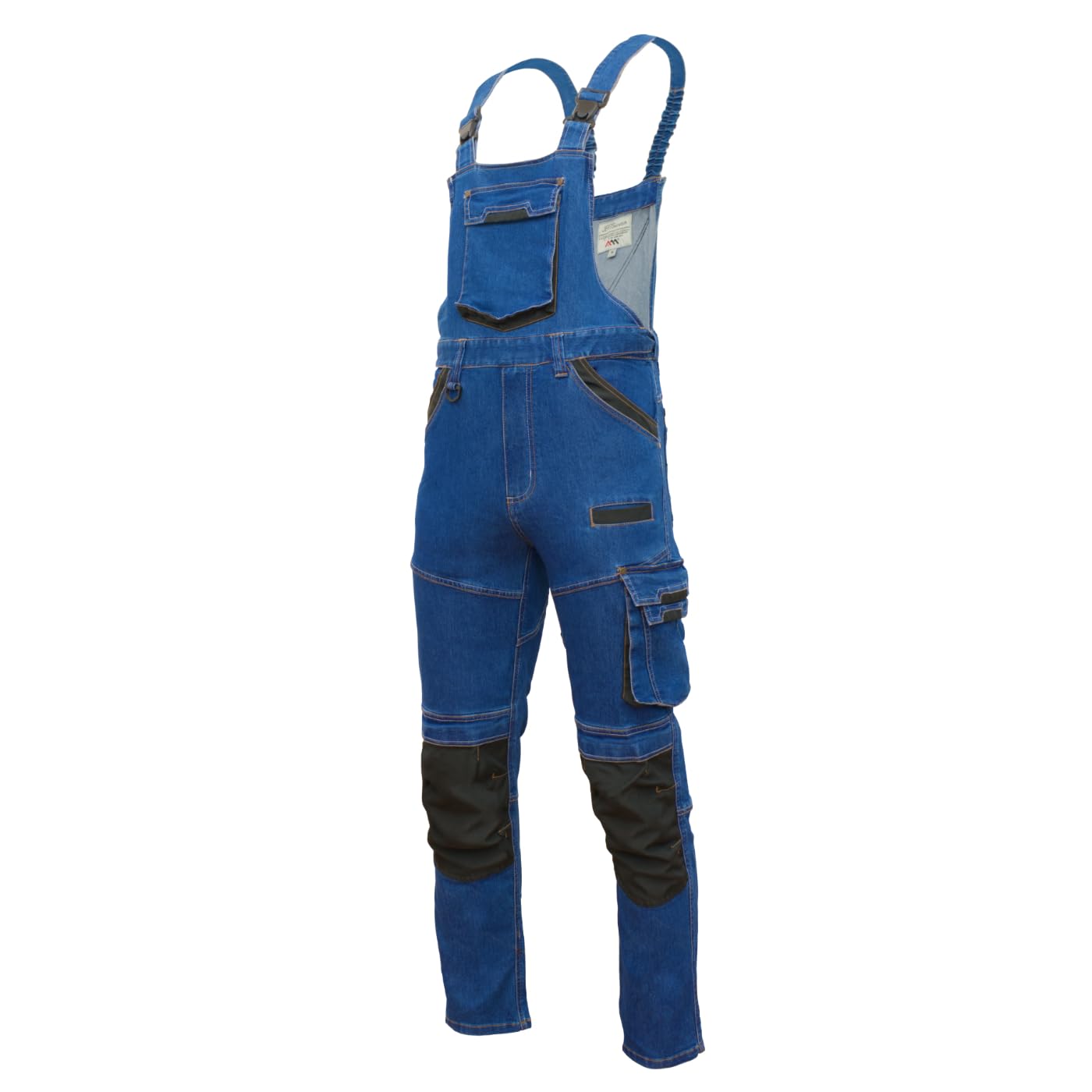 ART.MAS COLEMANN - Salopette da lavoro da uomo, elasticizzate, resistenti, 13 tasche, ginocchia rinforzate, tasche sulle ginocchia, per artigianato, edilizia, industria, 70% cotone, nero/blu marino