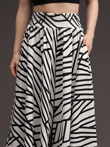 Image of Nexsus Apparels Women Flared Viscose Rayon Trousers | Flared Printed Palazzo |Elasticated Waist Loose-fit & Regular, Casual Wear (Free Size 26 to 42 Waist) Pant| Available in Plus Size's
