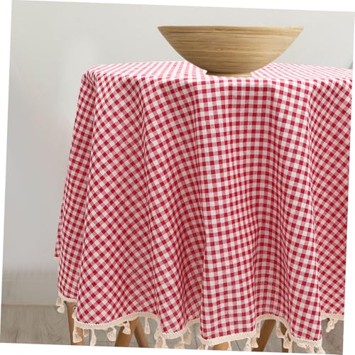 Nappe ronde à carreaux avec franges protectrice en coton-polyester pour repas - 6