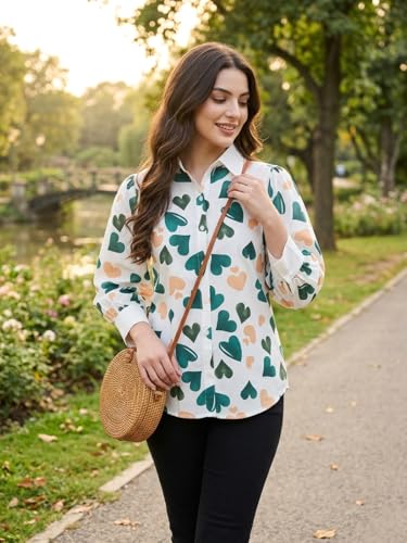 Image of GRECIILOOKS Printed Shirts for Women`s | Stylish Heart Print Full Sleeve Shirt for Women | Comfortable Rich Collared Womens Shirt |Casual Trendy Outfit