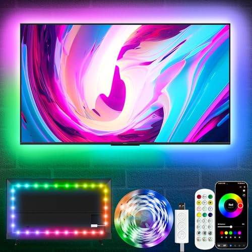 KSIPZE TV Led Lights 5M, RGB Led Lights for 45'-75' TV Backlights with Remote,APP & Button Control,Music Sync Color Changing, USB Powered Strip Light for Bedroom Gaming Room