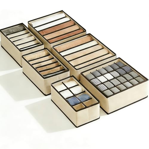 Evance Organizadores De Cajones Para Ropa Interior, 6 Cajas Plegable Organizador De Almacenamiento Para Almacenar Calcetines, Bufandas, Sujetador (Beige)