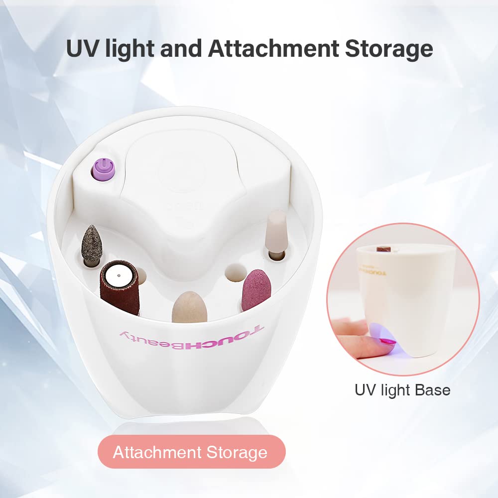 Fresa per Unghie,TOUCHBeauty Lima per Unghie Elettrica con 10 Accessori,Set Manicure e Pedicure Elettrico Kit con UV Lampade LED e Supporto, Portatile,Senza Fili AG-1335R(Rosa)