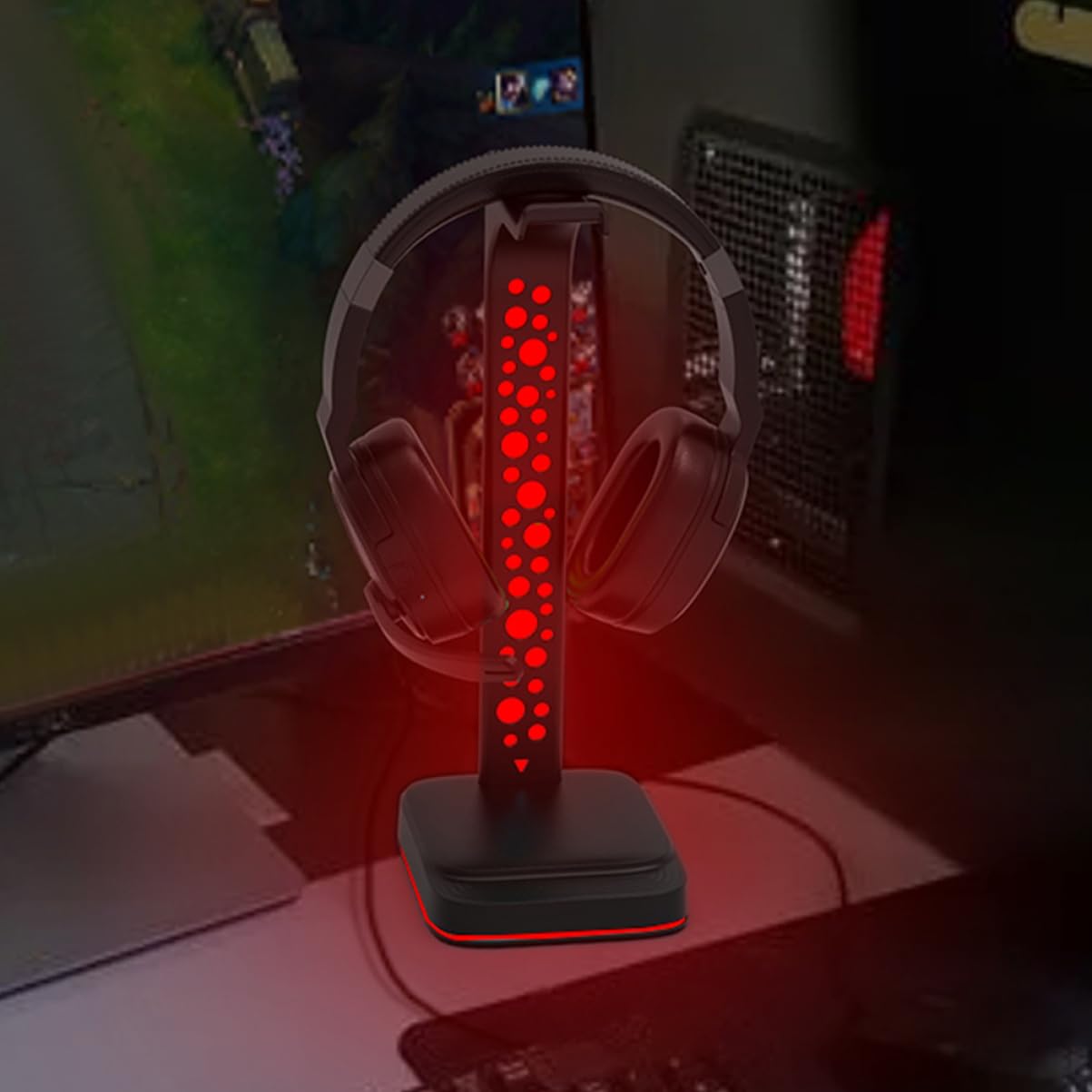 SEWACC Soporte para Auriculares Gaming RGB con Hub USB Doble, Material ABS Resistente para Escritorio y Pc Gaming, Diseño Negro con Iluminación LED