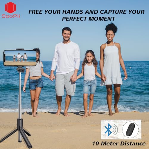 Image of SOOPII 3-in-1 Selfie Stick with Bluetooth Remote, Foldable Tripod Stand, Compact & Extendable Upto 70 cm / 27.5 inches Mobile Stand Holder for iPhone and Android Devices