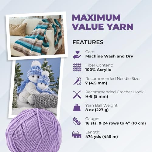 Image of Mary Maxim Maximum Value Acrylic Yarn for Crocheting and Knitting, Soft Worsted Weight Yarn 4, Ideal for Blankets, Sweaters, Hats, and Scarves, 8 oz Skein (474 Yds), Light Violet - 1 Skein.