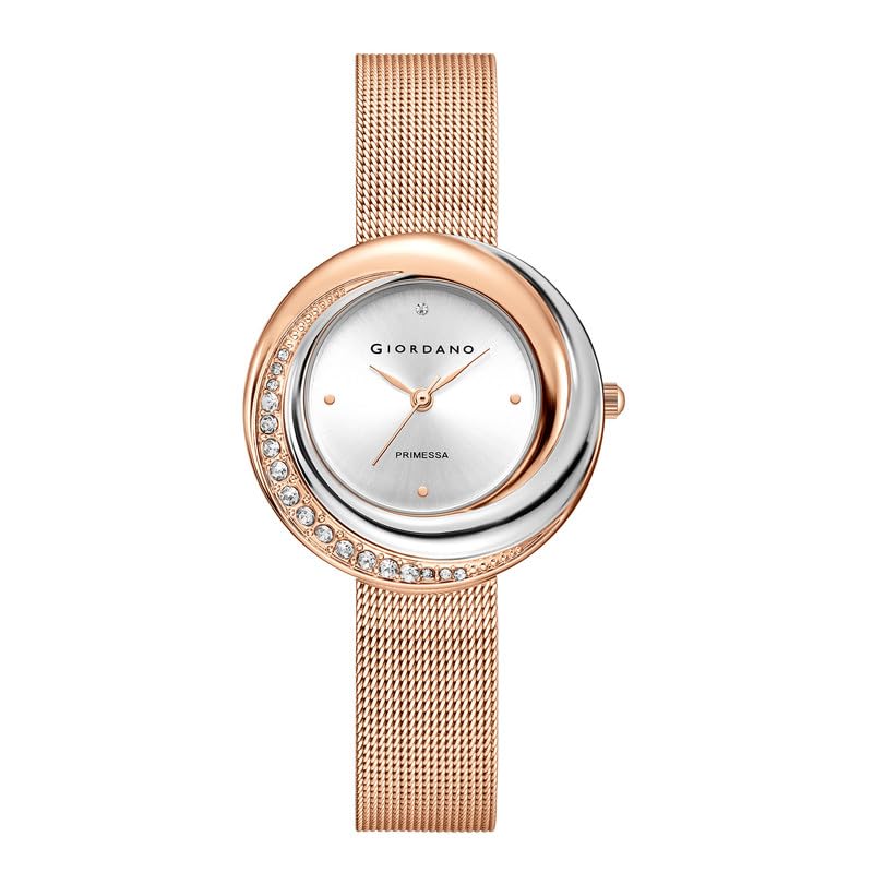 Primessa Analog Watch for Women with Round Dial, Crystal Accented Bezel, Hour Markers, Quartz Movement and Stainless Steel Mesh Strap - GZ-60182-image-5