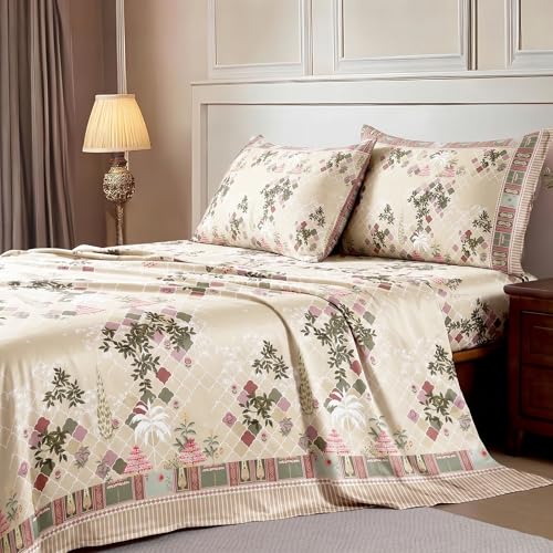 Image of Ishro Home Premium Bedsheet for Double Bed with 2 Pillow Covers - Cloud Cotton Bedsheet, Soft, Silky Smooth & Wrinkle Resistant, Luxury Printed Design (Flat Double Bed Size, Lisbon Garden)
