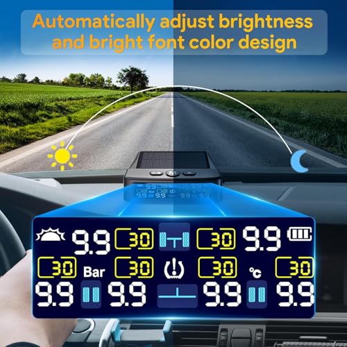 GEARGO Tire Pressure Monitoring System, Real-time Solar Wireless TPMS with 6 Tire Pressure Sensor, Digital LCD Display, Auto Security Alarm for RV SUV MPV Truck Sedan - Image 6