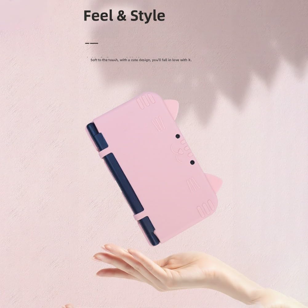 Silikon Schutzhülle für New 3DS LL/XL, stoßfeste Tasche mit niedlichem 3D-Katzenmuster, weiche Hülle mit präzisen Ausschnitten für Tasten und Anschlüsse, rosa(Blue)