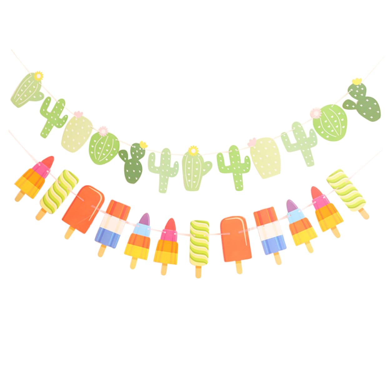 TOYANDONA 6 Pancartas De Feliz Cumpleaños Decoración De Helados Decoración De Verano Cactus Y Helado Banderines De Fiesta Tropical Banderines De Fiesta Banderines Decoración De