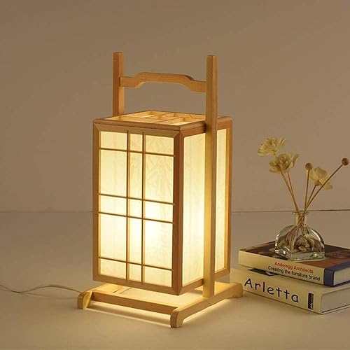 Miniatura 4 de JITEM Lámpara de Mesa Lámpara de mesa de madera japonesa con pantalla de tela portátil Zen mesita de noche lámpara sala de estar dormitorio