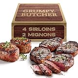 Grumpy Butcher 6 Steaks Supreme Sampler Gift Box – 4 Top Sirloin & 2 Large Filet Mignon Steak Grass Fed – Organic Steak, Grassfed, Beef Tenderloin & Filet Gift Basket – Premium Lean Steaks Meat Set
