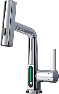 Comprar Grifo de cocina, grifo inteligente con visualización de temperatura, giratorio de 360°, boquilla extraíble, grifo mezclador para fregadero de cocina, baño, lavandería, RV (cromo)