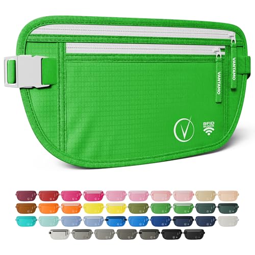Image of Vantamo Money Belt with RFID For Men & Women, Hidden Passport Holder for Travel, 2 Compartment Travel Fanny Pack for Women Anti Theft