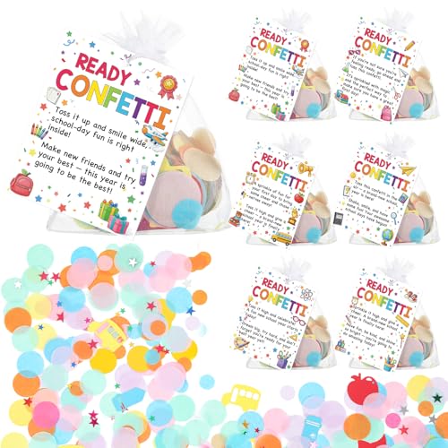 Poola Voidra 36 Sets School Confetti Back to School Confetti with Card Kindergarten Party Favors Paper Scatter with Star Crayon Pencil Bus Teacher Appreciation Gifts