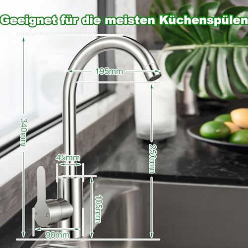 Wasserhahn Küche,Mischbatterie für Küchenspültisch mit Schläuchen,360°Drehbar Einhand Armatur Küche,Hochdruck Küchenarmatur mit G3/8 Anschlüssen