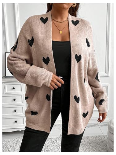SOLY HUX Women's Plus Size Open Front Cardigan Sweaters Heart Graphic Long Sleeve Loose Sweater Outerwear3