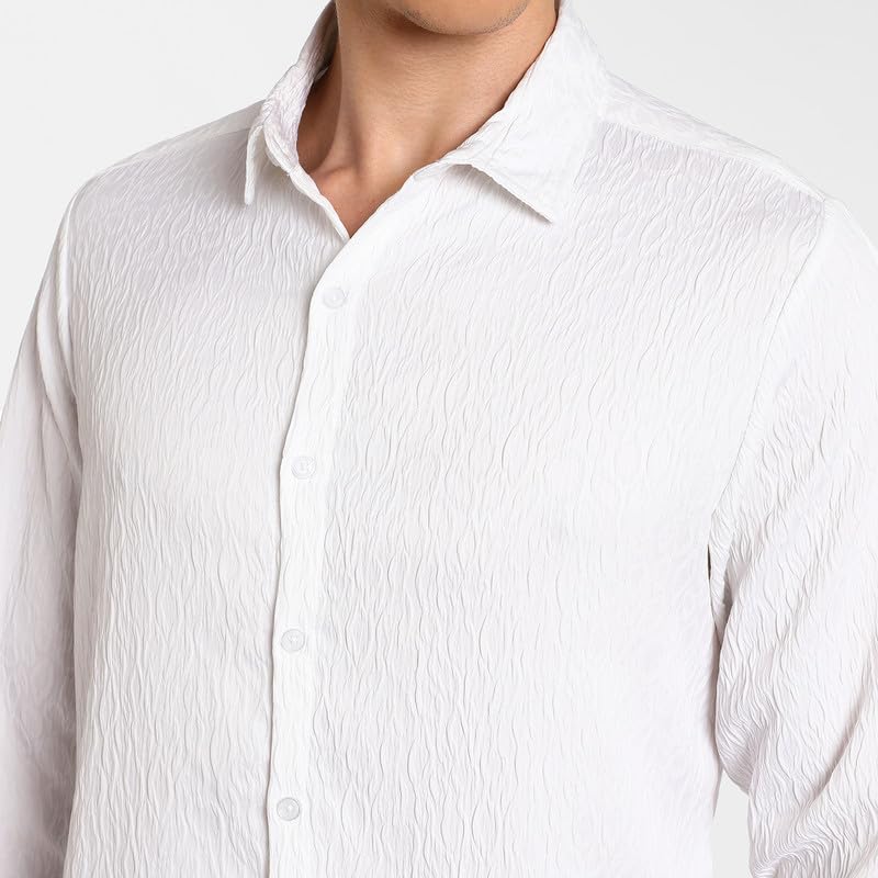 Image of CAHOOT Men's Polycotton Abstract-Textu Shirt |Casual-Wear | Spread Collar | Long Sleeve | Button Closure | Shirt Crafted with Comfort Fit for Everyday Wear