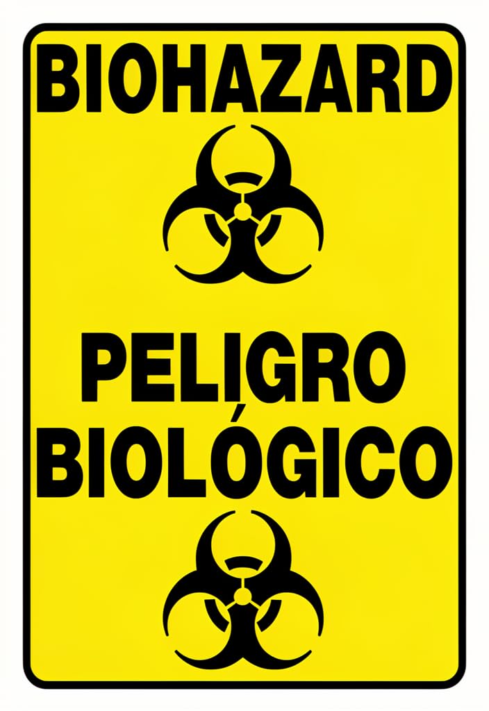 peiyeety Biohazard Warning Tin Sign 12x8 Inch – Yellow & Black BIOHAZARD/PELIGRO BIOLÓGICO Metal Wall Decor Plaque for Lab, Garage, Man Cave, Halloween Party, Funny Gift