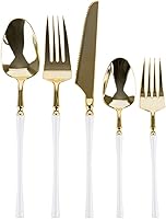 Vista 224 de Party Bargains Disposable Plastic Black Gold Cutlery Set, Infinity Modern Design Utensils, 40 Pack: 16 Forks, 8 Knives, 16 Spoons