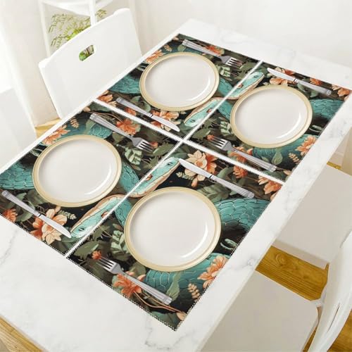 Lot de 6 sets de table 45x30 cm imprimé serpent et fleur