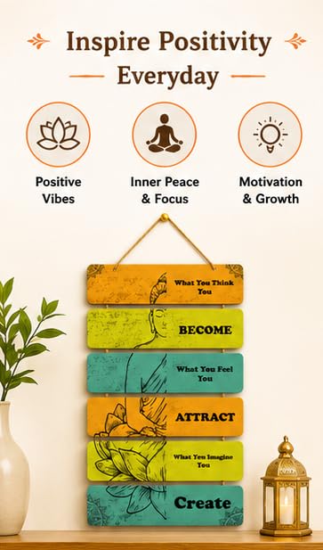 Image of Motivational Quote Wall Hanging for Home Decor | What You Think You Become, What You Feel You Attract, What You Imagine You Create MDF Wooden Wall Art | Office, Living Room & Meditation Decor
