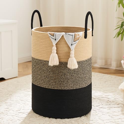 Image of Artfeel Laundry Basket,Woven Cotton Rope Laundry Hamper,40L for Decorative Storage of Dirty Clothes,Toys and Blankets in Bathroom,Bedroom and Living Room
