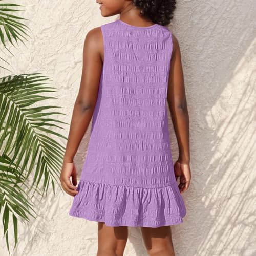 Girl Dresses Ruffle Hem Sleeveless Tank Dress Casual Crewneck Dresses Summer Beach Sundress Vacation Boho Mini Dress4