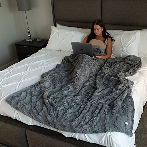 GRACED SOFT LUXURIES Softest Warm Elegant Cozy Faux Fur Home Throw Blanket (Solid Gray, Large 50" x 60")