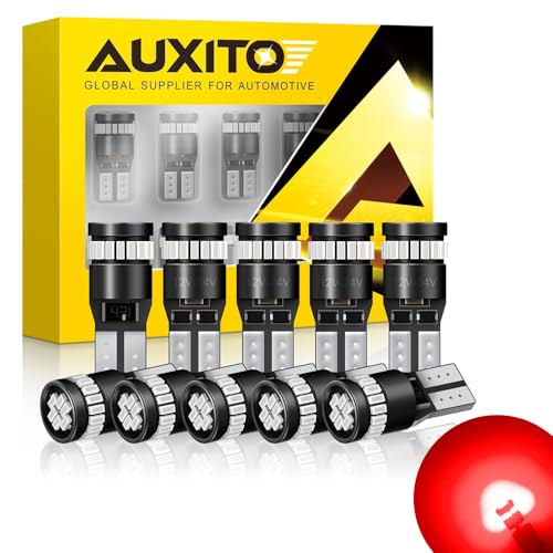 AUXITO Brilliant Red 194 LED Bulbs 168 2825 W5W T10 Wedge LED Replacement Bulbs for Car Dome Map License Plate Lights (Pack of 10)