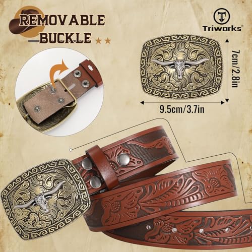 Western Belt for Men Engraved Belt Men Women Cowboy Embossed Leather Belt2