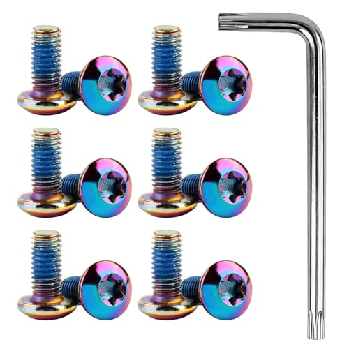 WJUAN 12 Piezas Tornillos y Bicicleta, Color Acero Aleado, Fuerte Disipación Calor, con Llave, para Disco de Freno de Bicicletas Carretera