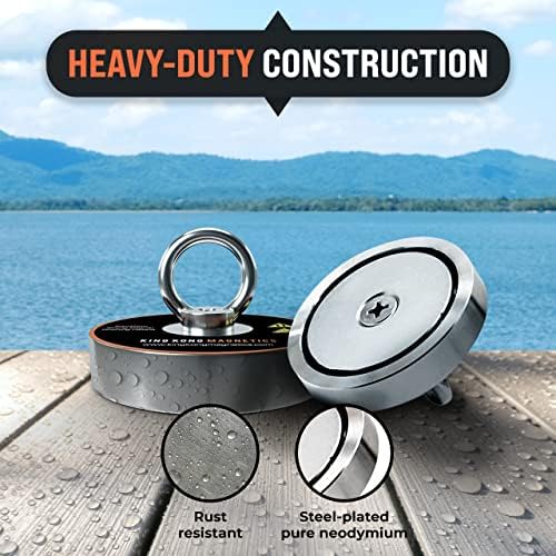 Miniatura 5 de Kit de pesca con imán, imanes redondos de neodimio de 400 libras (399.0 lbs) con fuerza de tracción, rojo y negro, con cuerda de nailon de 65 pies