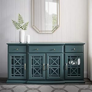 Walker Edison Modern Wood Glass Door Buffet Sideboard Living Room-Entryway Serving Storage Cabinet Doors-Dining Room Console, 60 Inch, Dark Teal Walker Edison Modern Wood Glass Door Buffet Sideboard Living Room Entryway Serving Storage Cabinet Doors Dining Room Console 60 Inch Dark Teal