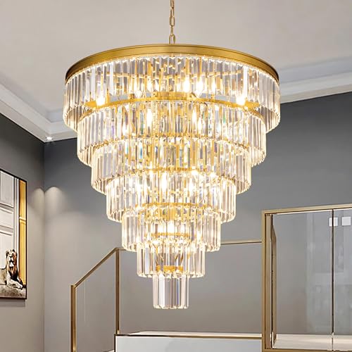 H39" Long Crystal Chandelier for High Ceilings, 20-Light