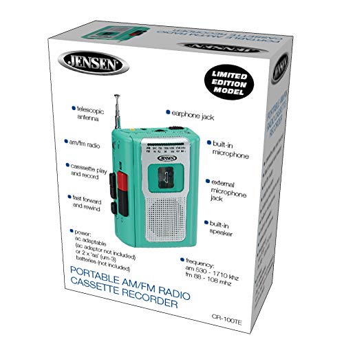 Jensen CR100 Retro Portable AM/FM Radio Personal Cassette Player