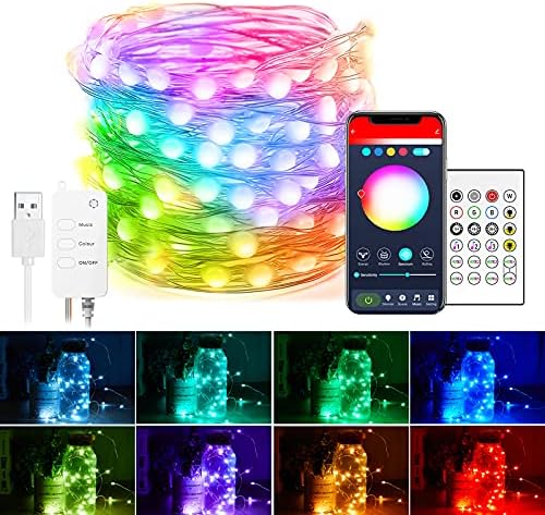 Smart Fairy String Lights: 33 Ft USB Bluetooth Twinkle Lights with Timer and Remote, Music Sync and App Controlled Funny Modes Color Changing Firefly Lights for Indoor Decor