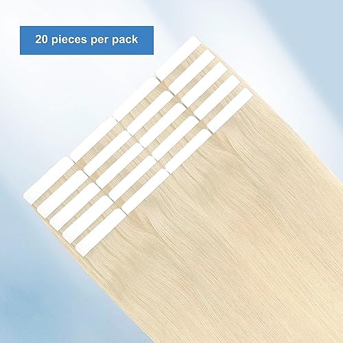 Image of Sixstarhair Invisible Tape In Hair Extensions Real Human Hair Bleached Blonde Remy Tape Hair Extensions Ash Blonde for Woman 20 Pieces 50g [Color #60 22 inch]