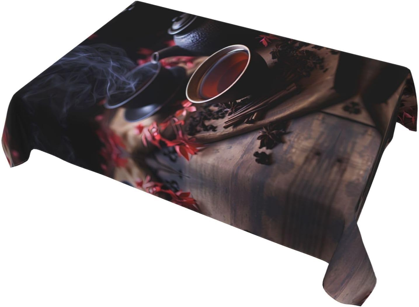 Prostokątny obrus 160 x 240 cm chiński styl i herbaciarnia obrus z poliestru odporny na plamy ochraniacz na stół 8-osobowy, idealny do kuchni i na imprezy 6511v