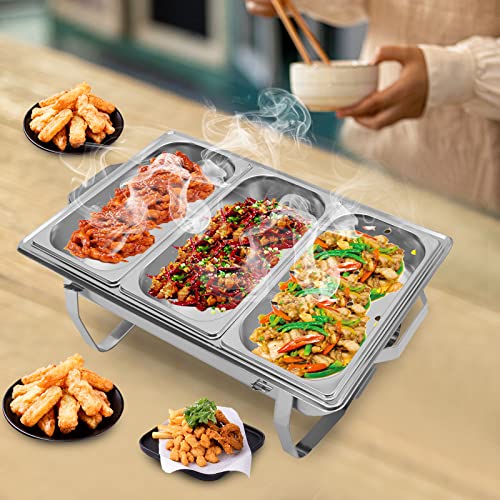 panfudongk Edelstahl Buffetwärmer Speisenwärmer Chafing Dish Buffet Set - Food Warmer Warmhaltebehälter 8L Speisewärmer - Catering Wärmebehälter mit 3 Speisenpfannen – Bild 5