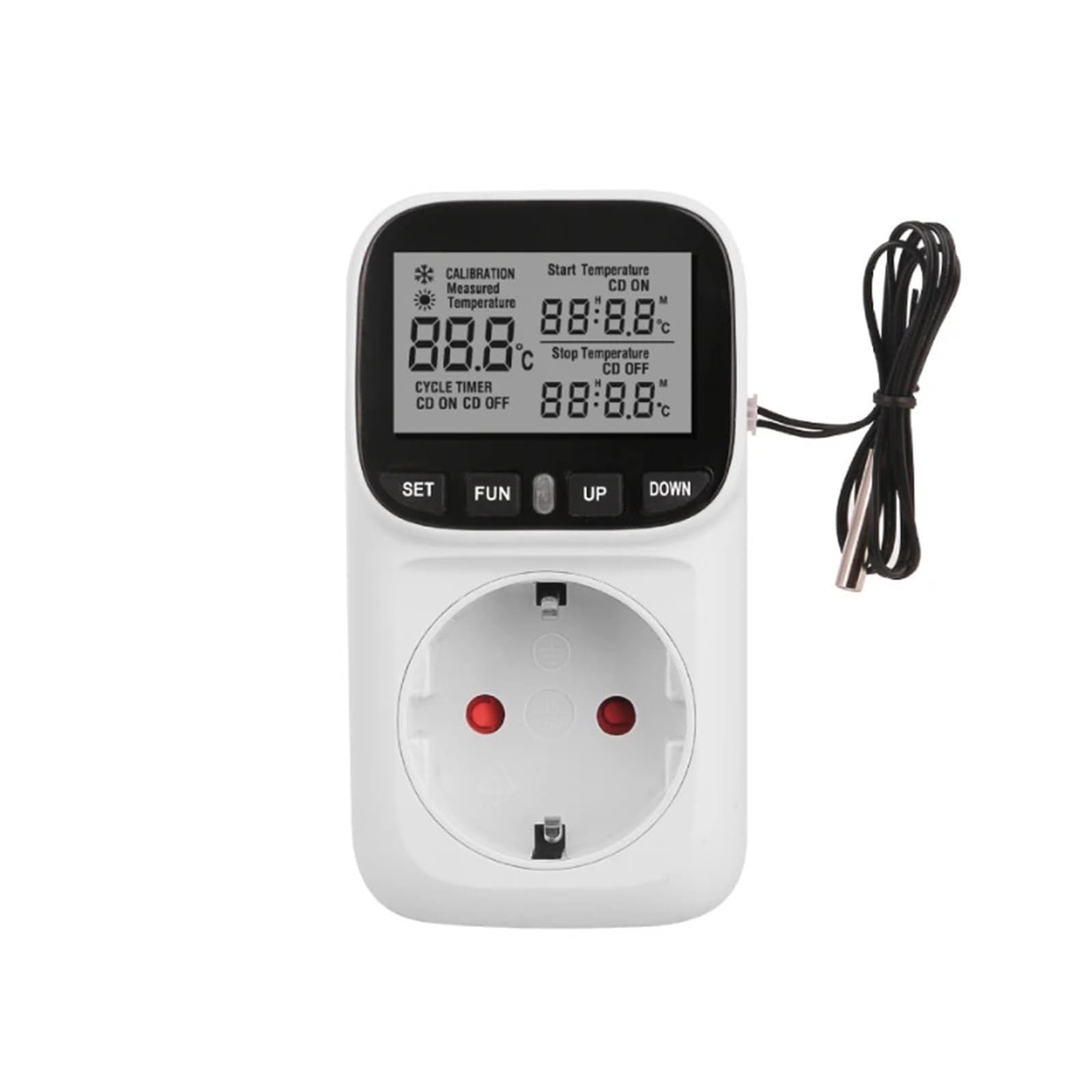 Presa timer Termostato digitale 220v Regolatore di temperatura Presa di corrente con interruttore timer Raffreddamento Riscaldamento Sensore di temperatura(EU)