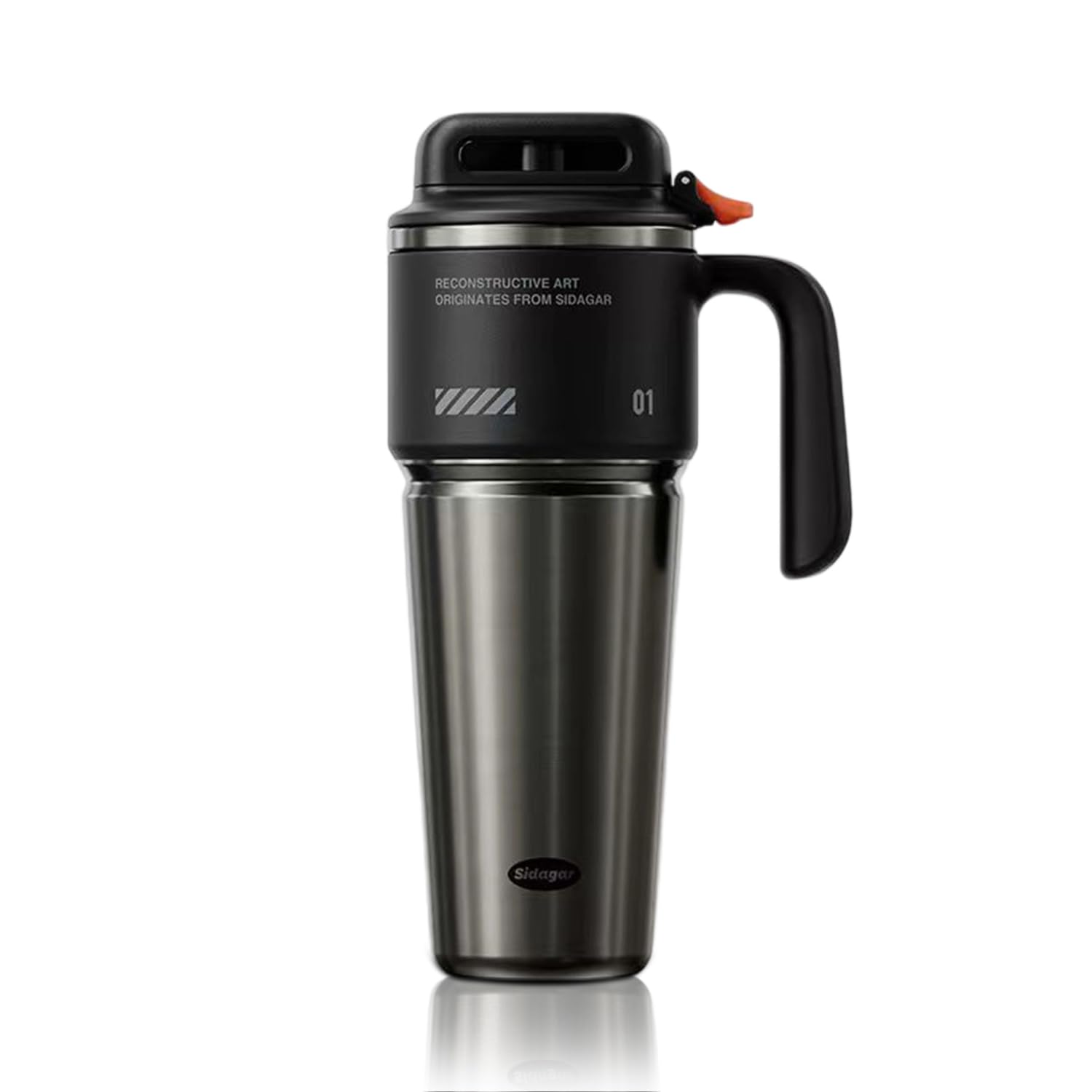 Gourde Isotherme 1L avec Poignée, Mug de Voyage Inox, Bouteille d’Eau avec Ouverture à Bouton, Anti Fuite, Thermos Compatible Porte-Gobelet, Noir