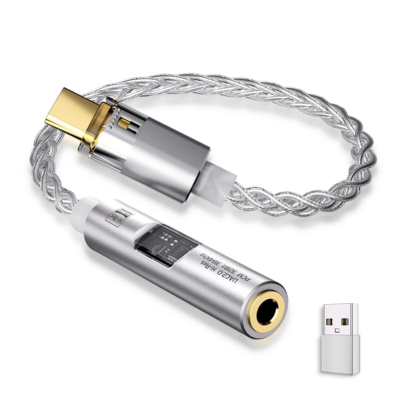 iCarez USB-C to 3.5mm イヤホンジャック 変換 タイプc DAC搭載 24Bit/96Khz (PCM 32bit 384Khz)対応 通話・音楽・音量調節対応 変換アダプタ 三重ナイロン編み ハイレゾ 8芯4N 単結晶銅銀メッキ 高耐久ケーブル 【iPhone/iPad/Mac/Android スマートフォン タブレット 音響、車載音響、有線イヤホン対応】