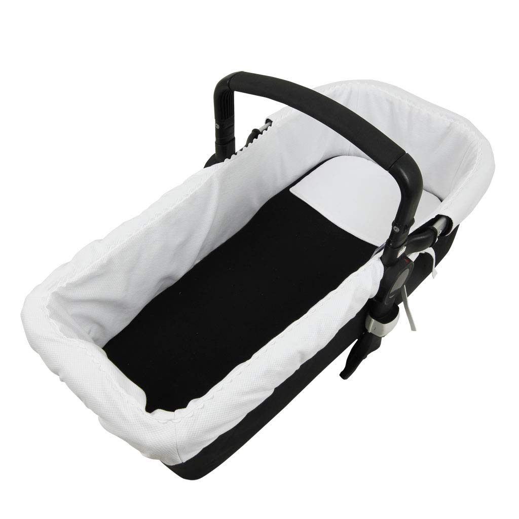 Funda Capazo para Goma Bugaboo Buffalo | Vestidura Cubre Cuco Bebé | Te permite llevar el cubre pies original | Paredes Suelo Acolchado Transpirable 3D | 100% Algodón | PIQUE BLANCO