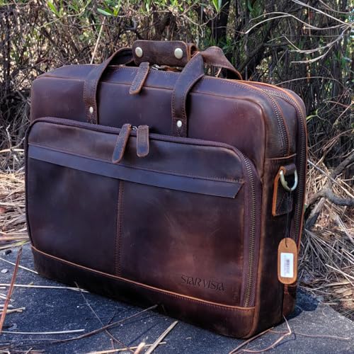 Image of STAR VISTA Matteo Large 18 inch Laptop Messenger Bag, Calfskin Leather Briefcase for Men, Business Travel, YKK Zippers