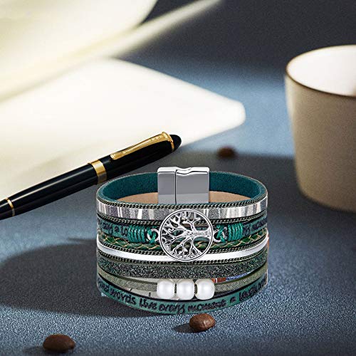 Image of Desimtion Inspirational Tree of Life Boho Leather Wrap Bangle Bracelets for Women, Teen Girl Gifts Trendy Stuff, Fashion Accessories Jewelry Gifts for Women Girls