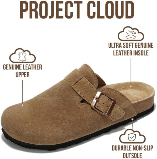 Project Cloud 100% Genuine Leather Footbed Clogs for Women - Memory Foam Arch Support Slippers for Women - Trendy Slip-ons Women's Mules & Clogs Sandals - Image 3