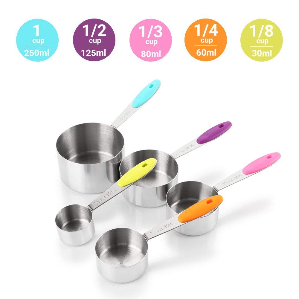 Set di 10 cucchiai dosatori, con Manici, in Acciaio Inossidabile, per casa (5 Tasses + 5 Cuillères)